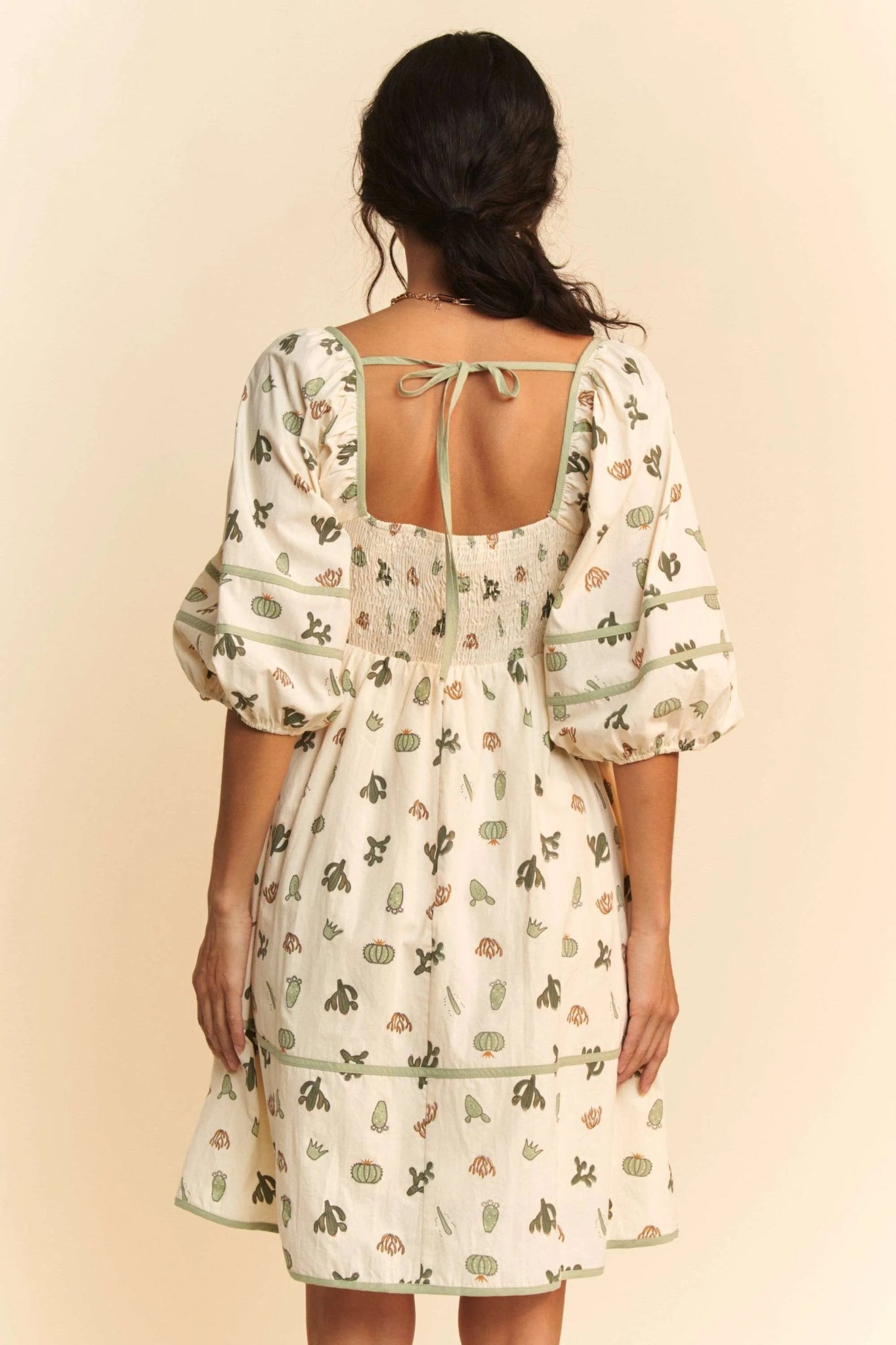 Davi & Dani Cactus Printed Poplin Contrast Piping Mini Dress - Bela Fils BoutiqueBela Fils Boutique